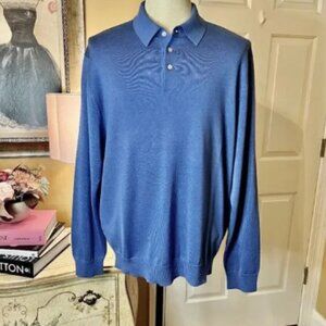 Men's Brooks Brothers Polo Style Silk Cotton Blend Sweater in Blue Size XL